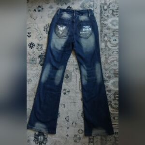 NWOT Bleached Flared Jeans With Graphic Designs